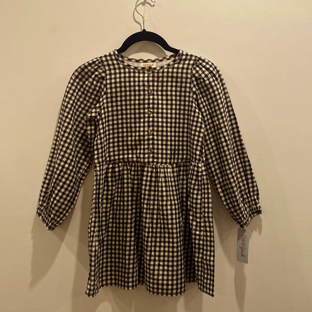 Girls Black & White Plaid Dress Size 6